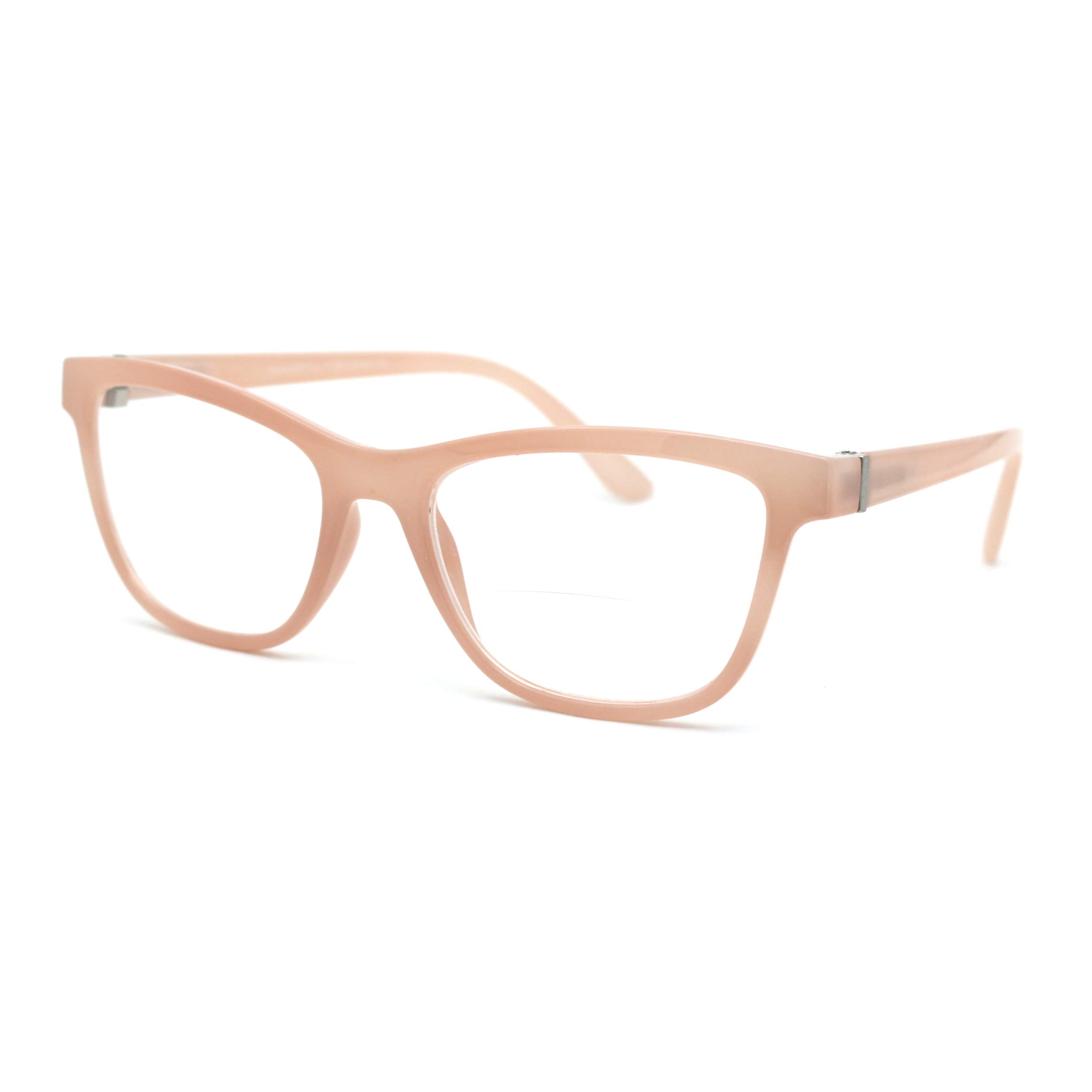 SA106 Womens Horn Rim Rectangular Bi-focal Reading Glasses +1.75 Beige