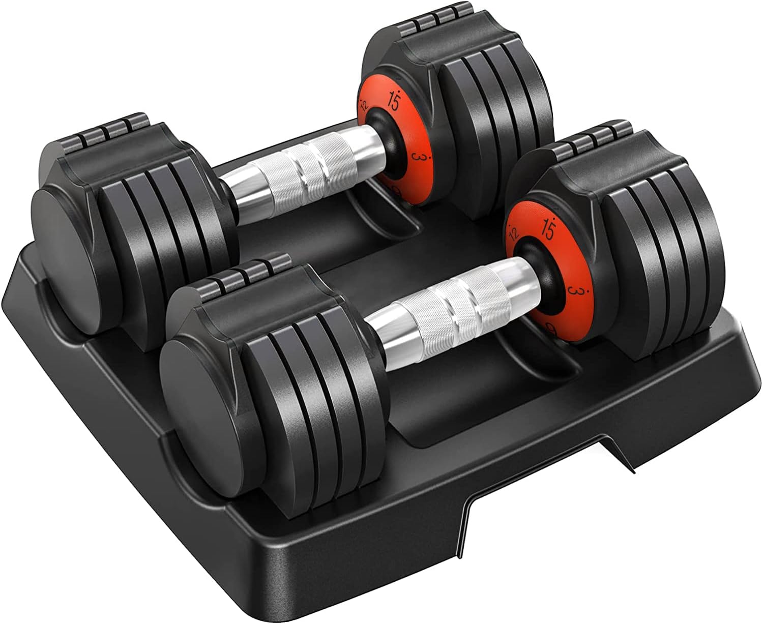 Dripex 10-level Adjustable Dumbbells, 30lb/13.6kg pair Dumbbells set-15lb/6.8kg each for Men and Women with Anti-Slip Metal Handle, Fast Adjust Weight by Turning Handle for Full Body Workout Fitness