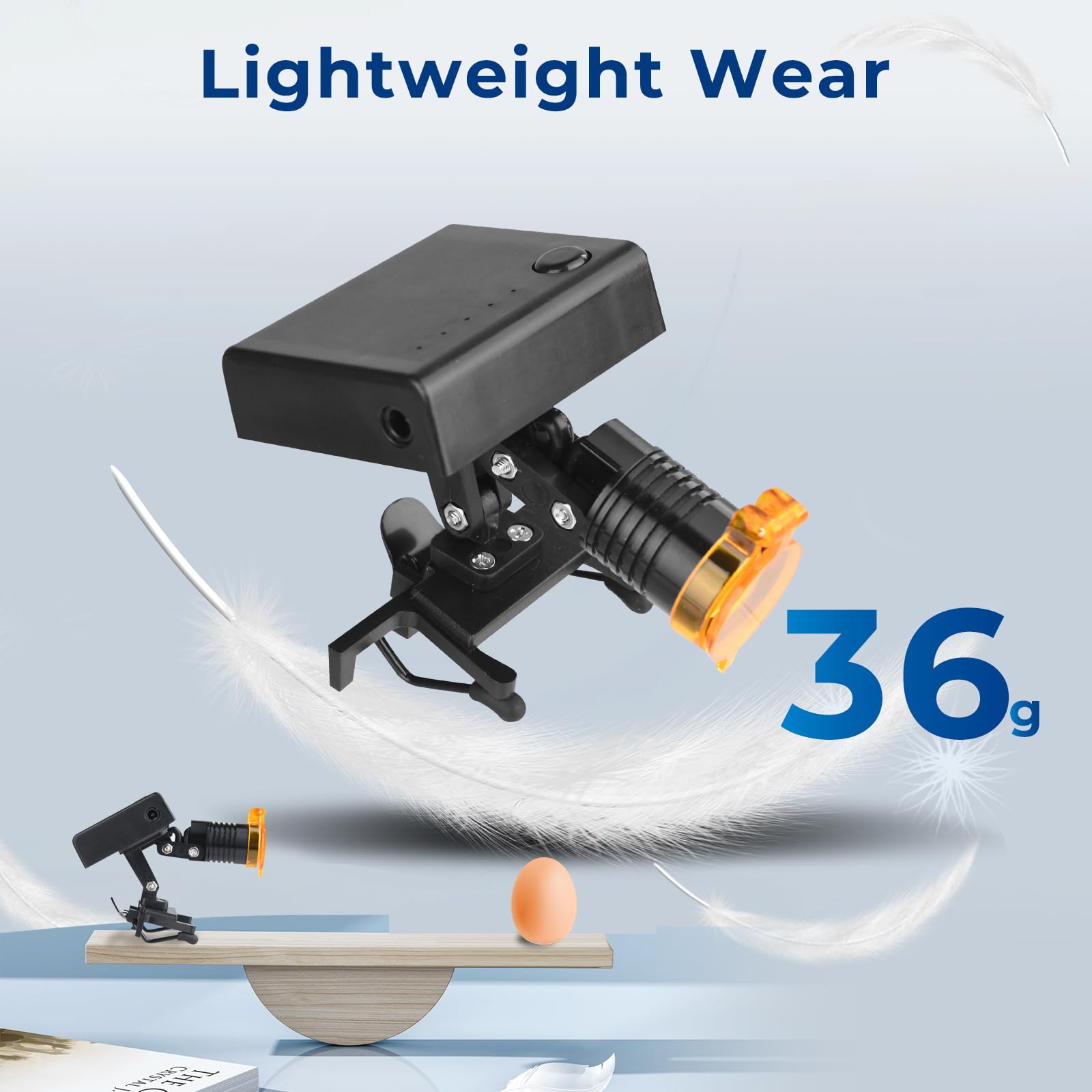 Linterna frontal LED inalámbrica 5W con filtro óptico y clip universal, incluye 2 baterías recargables