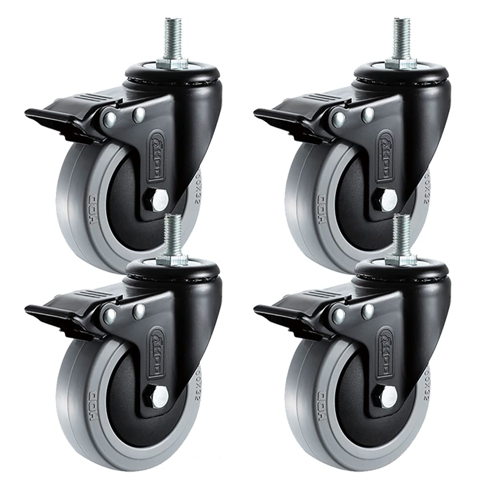 Ruote girevoli Rotella in Gomma per carichi Pesanti da 125 mm, Rotella Girevole M12 per mobili con Freno, capacità silenziosa 400 kg, Set di 4