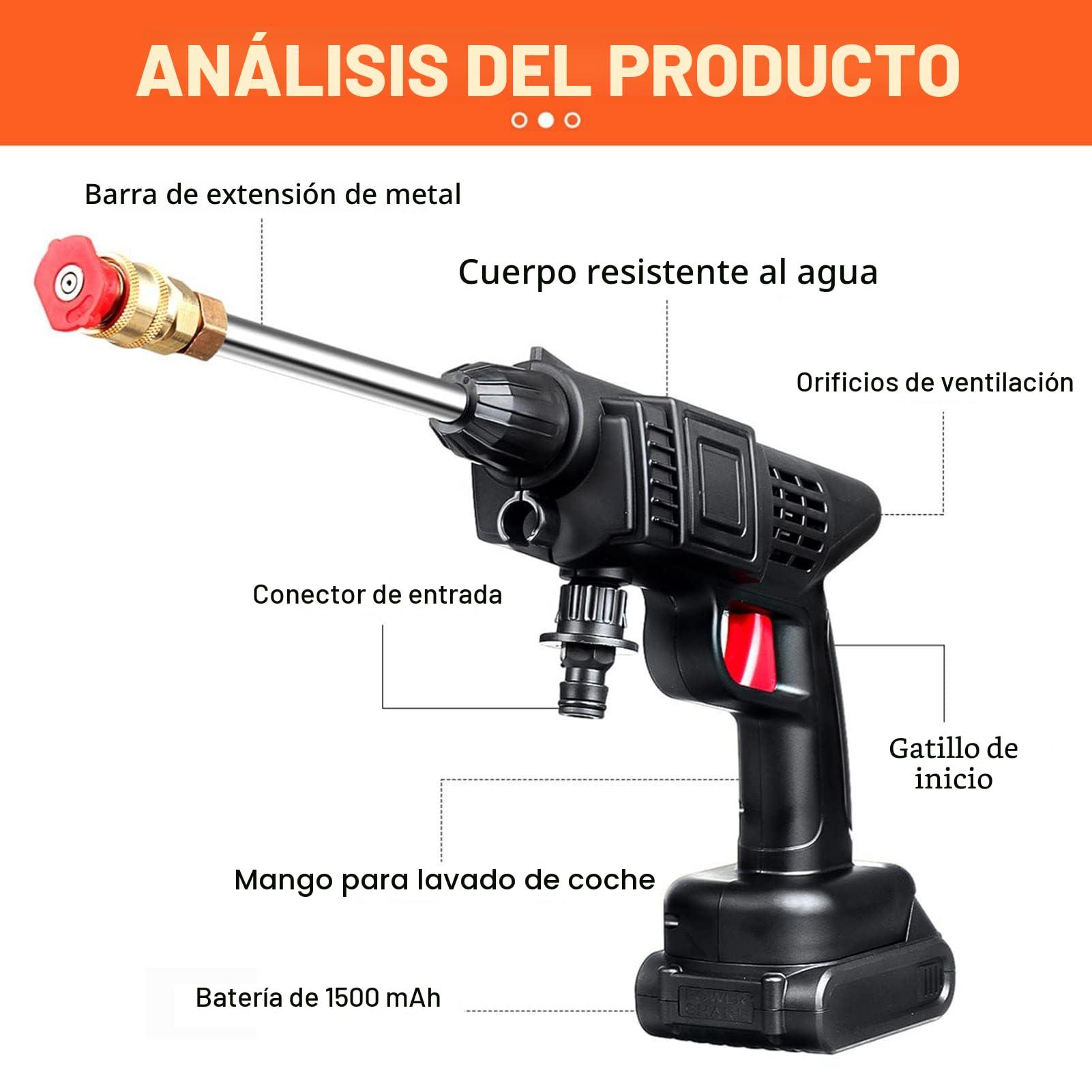 Limpiadora de alta presión inalámbrica, portátil, alimentado por batería, 21V, 1500 mAh, 150 PSI, incluye accesorios, para riego de plantas o limpieza de suelos (EU)