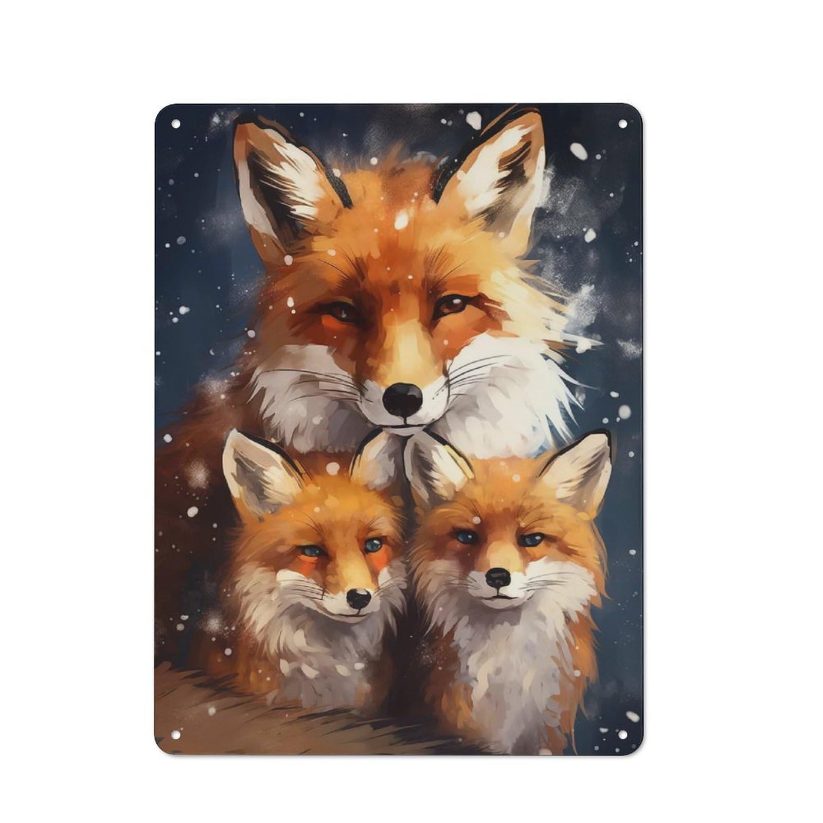 Junmoney Merry Xmas Fox Family Retro Metal Wall Sign 40X30cm For Man Cave Or Games Room, A Housewarming Gift For Games Room Collectors