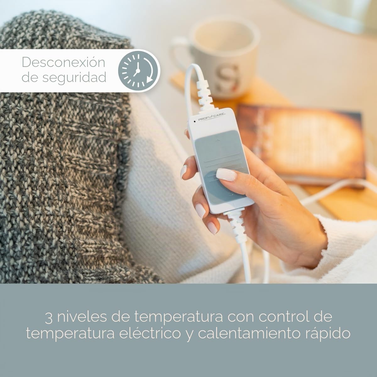 ProfiCare Manta térmica eléctrica calefactable, 70 x 150 cm, con Apagado automático, 3 Niveles Ajustables y protección contra sobrecalentamiento, Manta eléctrica con Calentamiento rápido