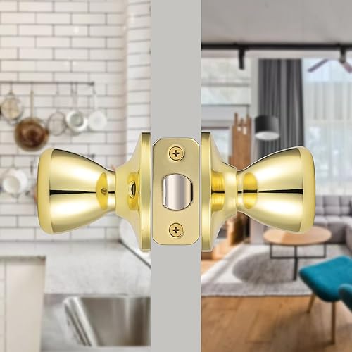 Miniatura 4 de GOBEKOR Paquete de 1 perillas para puerta de paso, pomos interiores de latón pulido sin llave, pomos de puerta de armario, pasillo, pomo de paso de