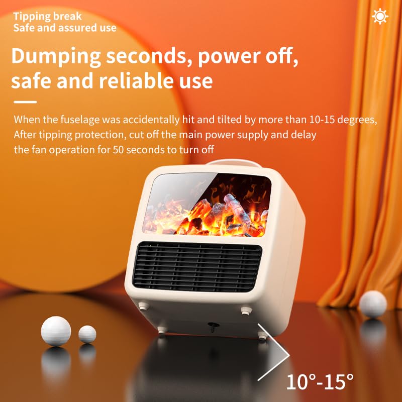 Mini calentador eléctrico con llamas 3D, calentador de chimenea portátil y silencioso para dormitorio, baño, oficina y habitaciones pequeñas, calefacción de cerámica PTC, interruptor de 3