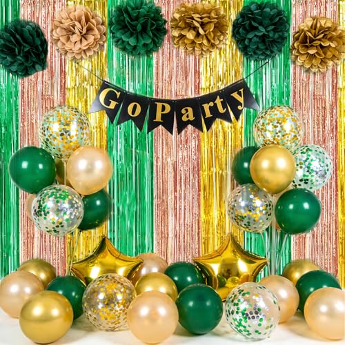 Image of TONIFUL Hawaiian Luau Summer Party Metallic Tinsel Streamer Decorations | 2 Packs 3.3 x 6.6 ft Tropical Luau Foil Fringe Curtains Backdrop for Boho Wedding Pineapple Summer Beach Birthday Party Decor