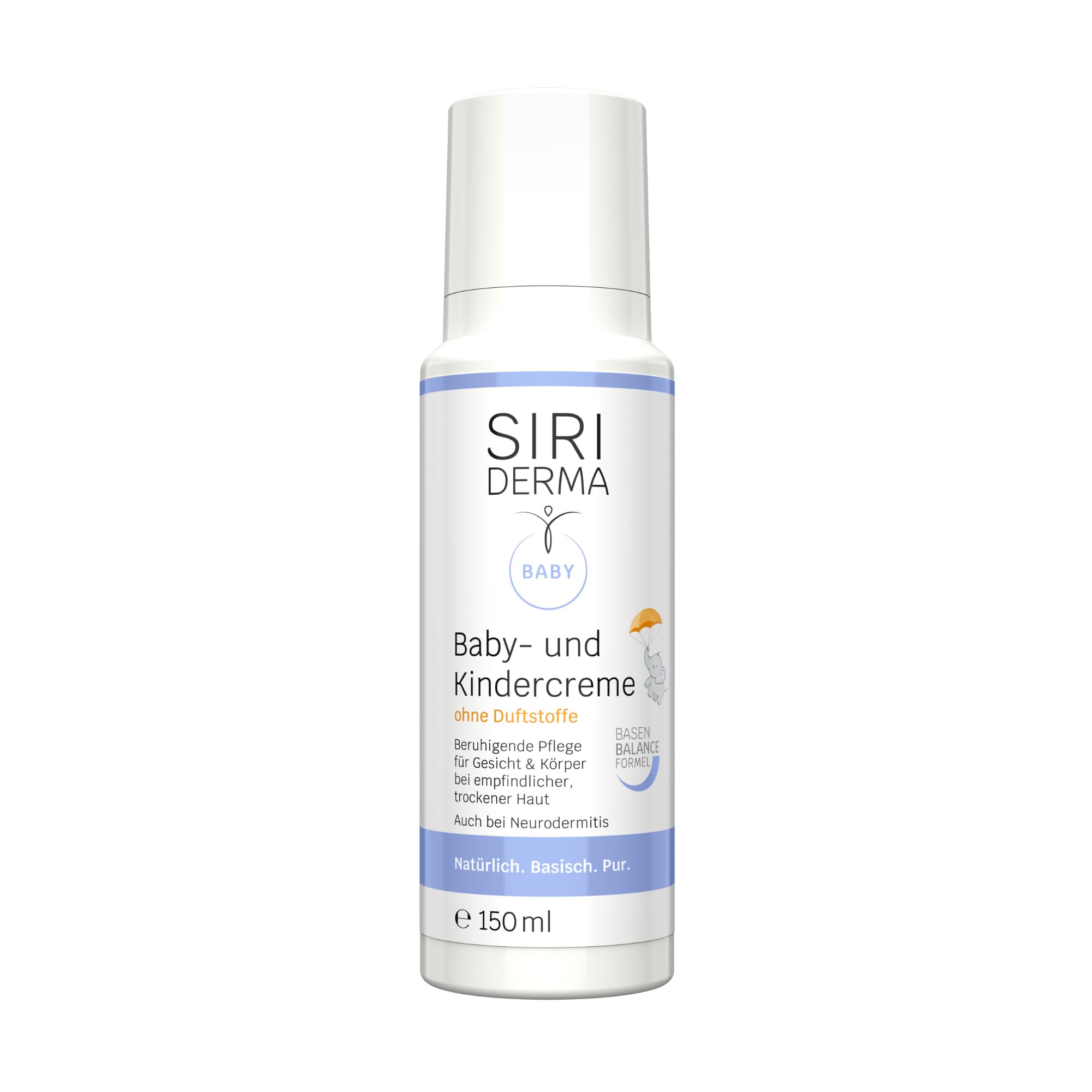 SIRIDERMA Baby- & Kindercreme | Milde, basische Hautpflege für trockene, empfindliche Haut | Hautberuhigend & feuchtigkeitsspendend | Auch bei Neurodermitis | Ohne Parfum, 150 ml