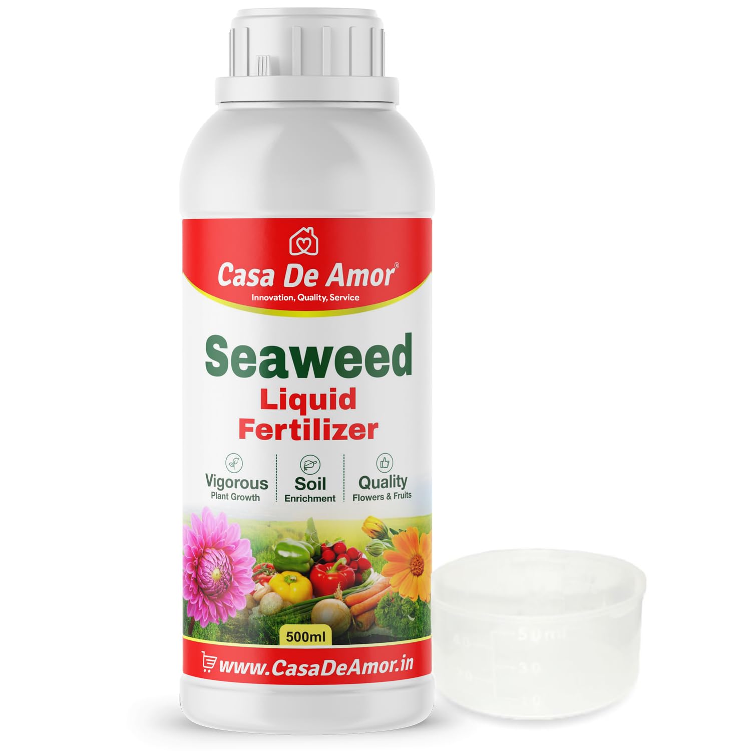Casa De Amor Seaweed Liquid Fertilizer For Plants and home garden, 100% Water Soluble for Indoor and Outdoor Plants with Measuring Cup (500 ml)