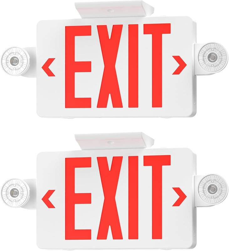 LED Exit Sign with Emergency Light,Double-Sided&Battery Backup 2Pack | AC120/277V,90-min Emergency Lighting,Dual Adjustable LED Heads,UL&ETL Listed,Commercial exit light,Wall/Ceiling Mount.