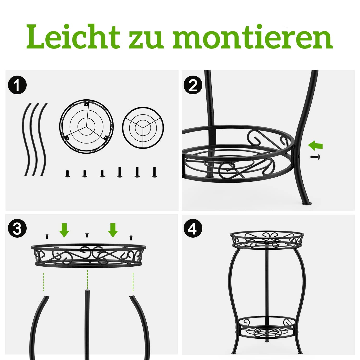 Bomclap Pflanzenständer aus Metall, 48cm Blumenständer Pflanzenständer, 2-stufige Blumentopf Ständer Blumentopfhalter für Drinnen & Draußen, Schwarz