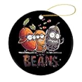 Vintage 80's Cool Beans Cute Christmas Ornaments Round Ceramic Hanging Decorations for Christmas Tree Xmas Party Decoration