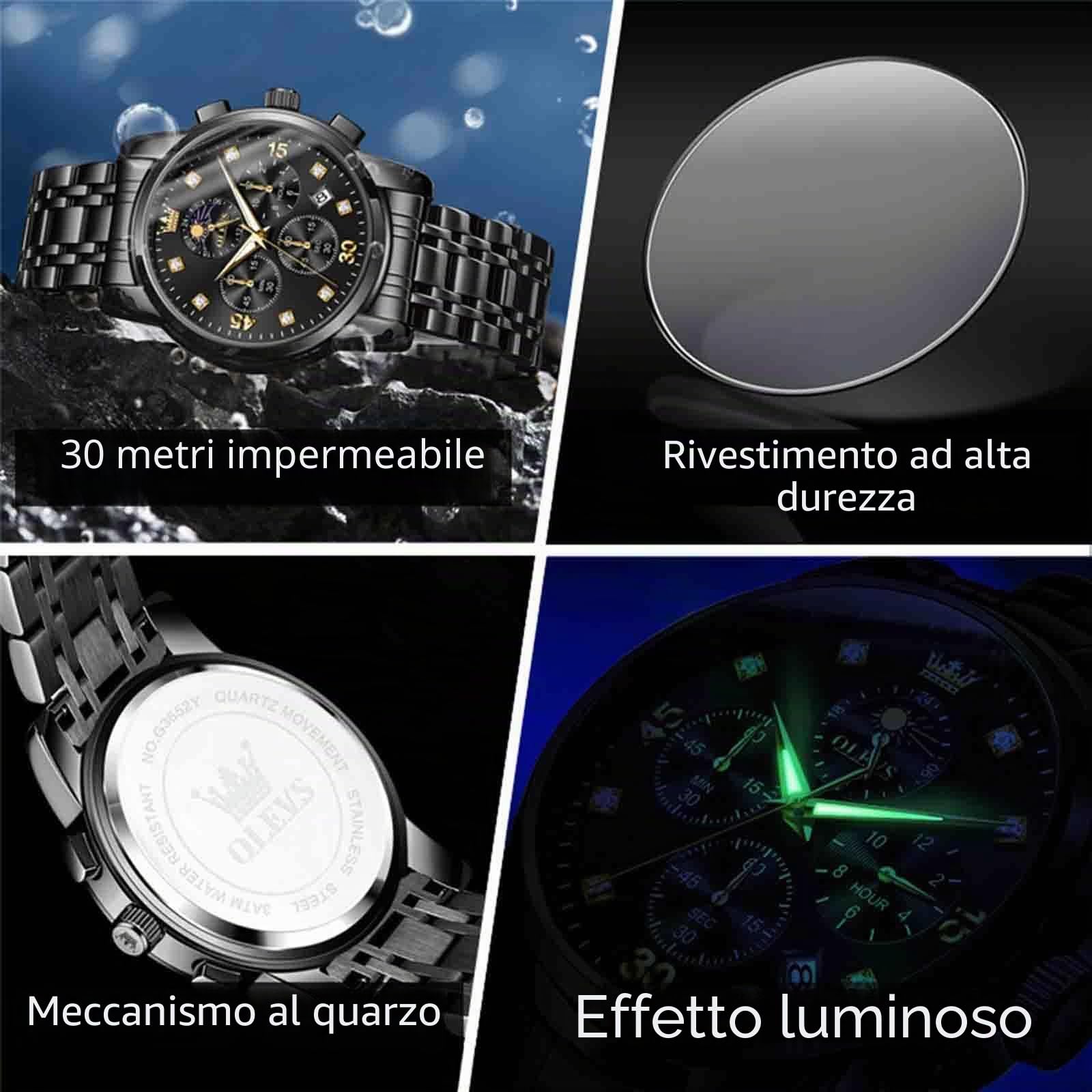 OLEVS Orologio multifunzione da uomo, multi quadrante, impermeabile, luminoso, cronografo, orologio da uomo con data, in acciaio inox, orologio di lusso con fasi lunari