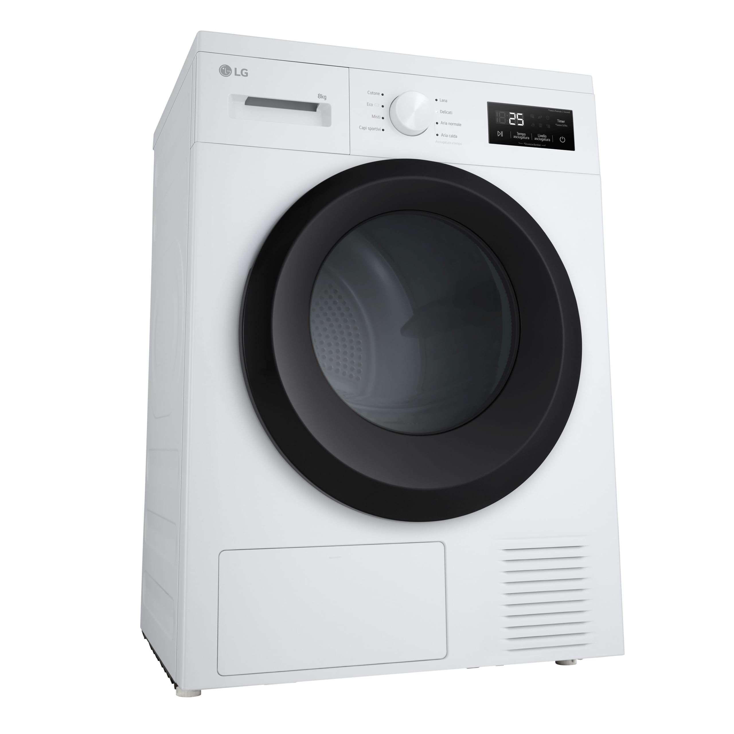 LG RNA1008NWK Asciugatrice Pompa di Calore 8 kg, Classe D, Asciugatura Delicata a Bassa Temperatura con Sensore, Serie A1, 8 Programmi, Cestello in Acciaio Galvanizzato, Bianco
