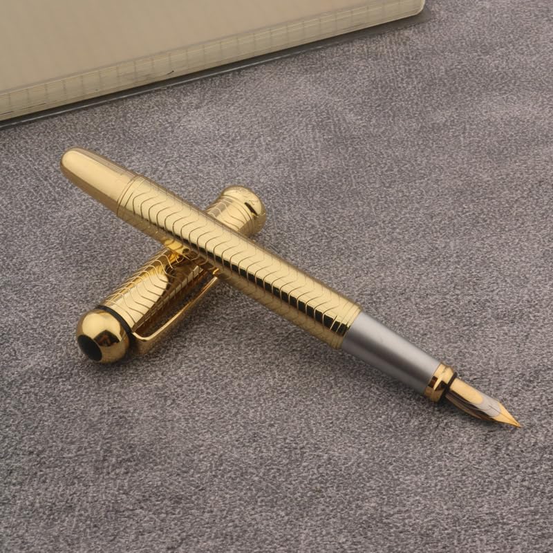Penna stilografica in metallo con linea classica, elegante, per scuola, studenti, ufficio, idea regalo (giallo)