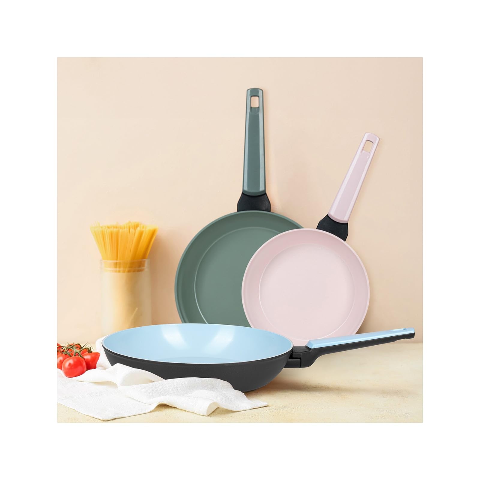 Genius Cerafit Trend Pastell Edition Pfannenset 3 tlg. Bratpfanne 20, 24, 28 cm – Keramik Antihaft Pfannen für Induktion & alle Herdarten, spülmaschinenfest, hitzebeständig und kratzfest