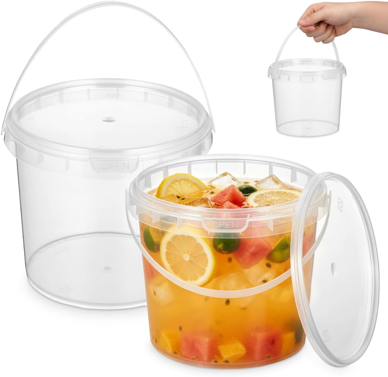 SEWACC 2 Pcs Round Ice Cream Storage Bucket with Handle and Lid, 0. 52 Gallon Sealing Container for Homemade Sorbet and Yogurt, Clear Plastic Pail for Kitchen and Picnic Use