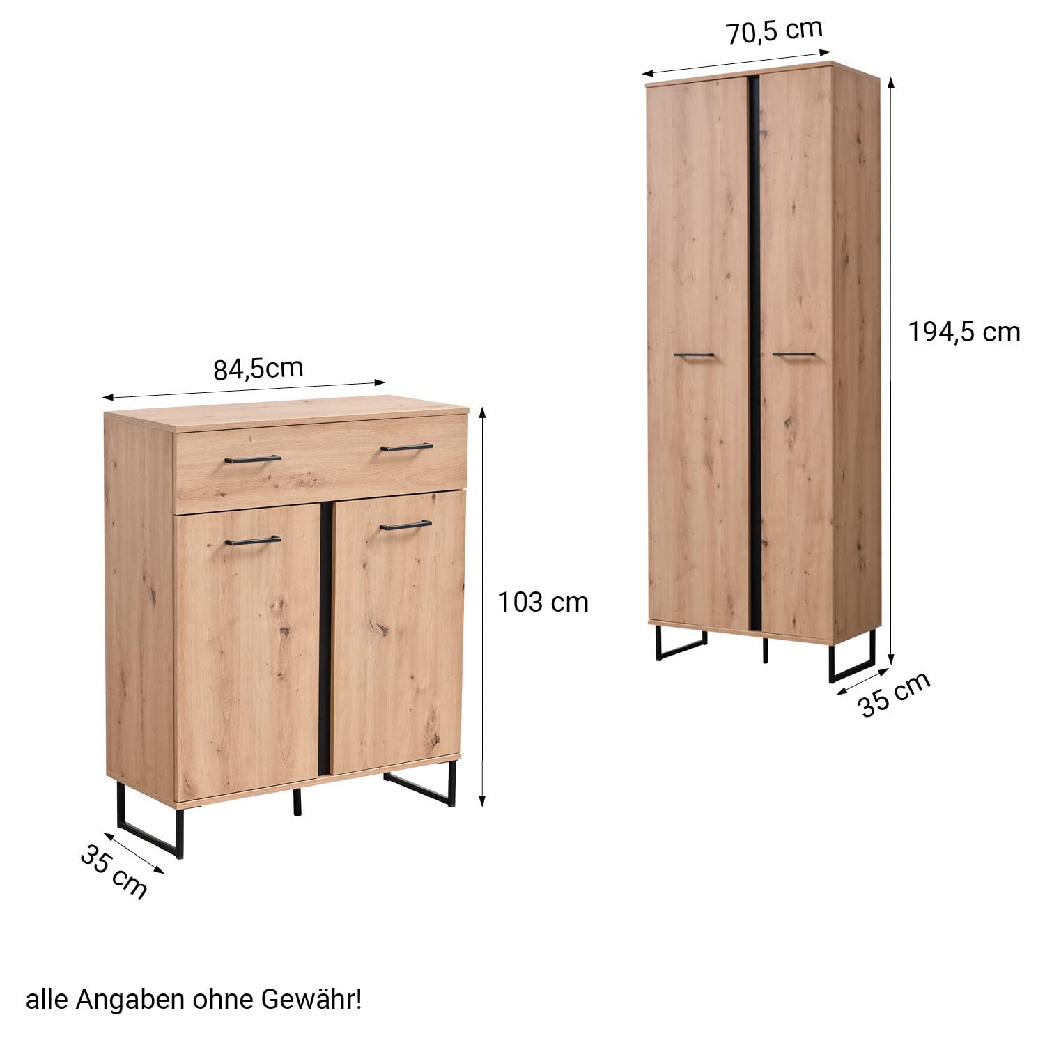Homestyle4u 5-teilig Garderobenset Eiche Grau Holz Flurgarderobe Set