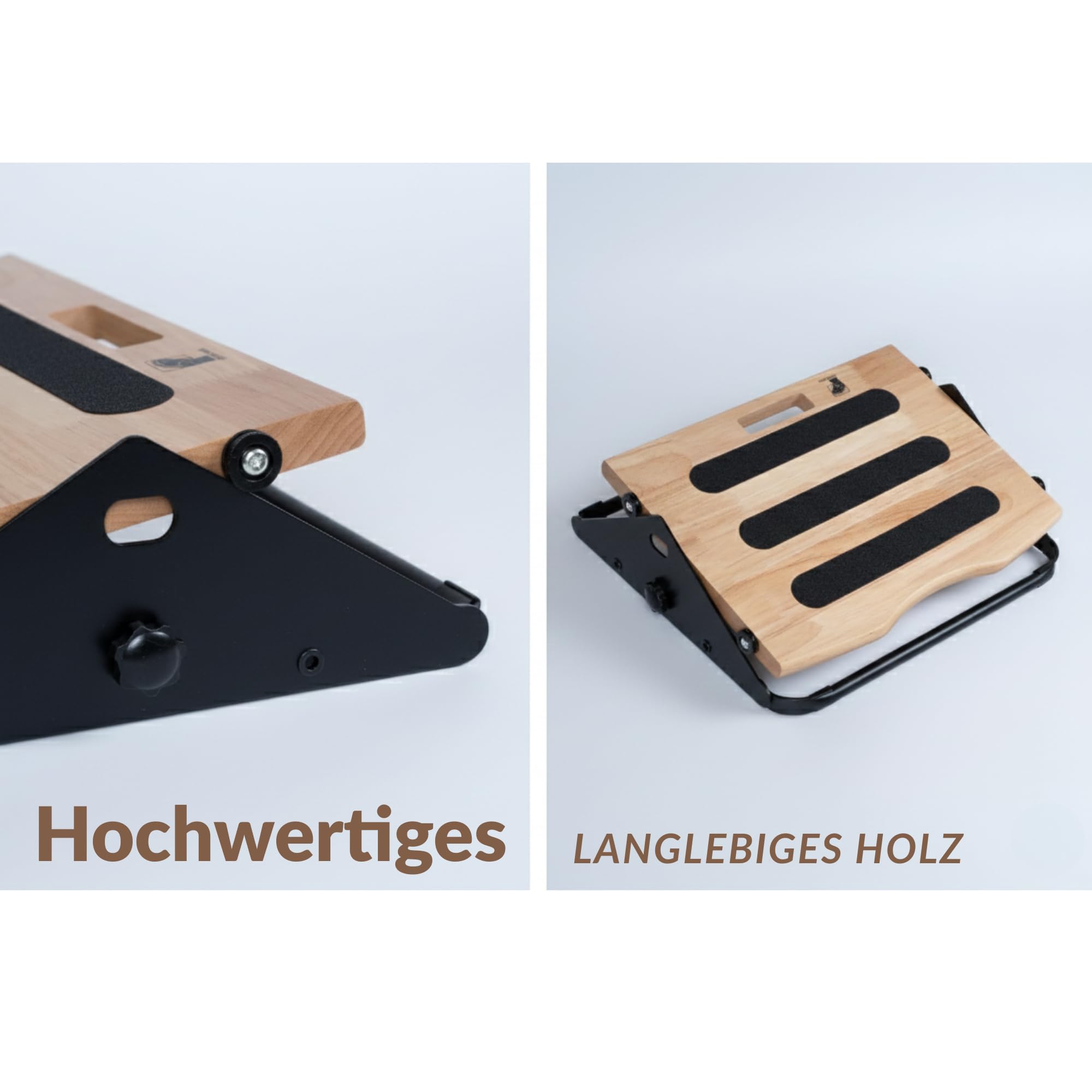 Ergonomische Fußstütze für Schreibtisch, höhenverstellbar, für Büros, niedrige Bewegung, weiche Bewegung, mit Rollen, Sohle aus Holz und Stahl, minimalistisches und elegantes Design, ideal