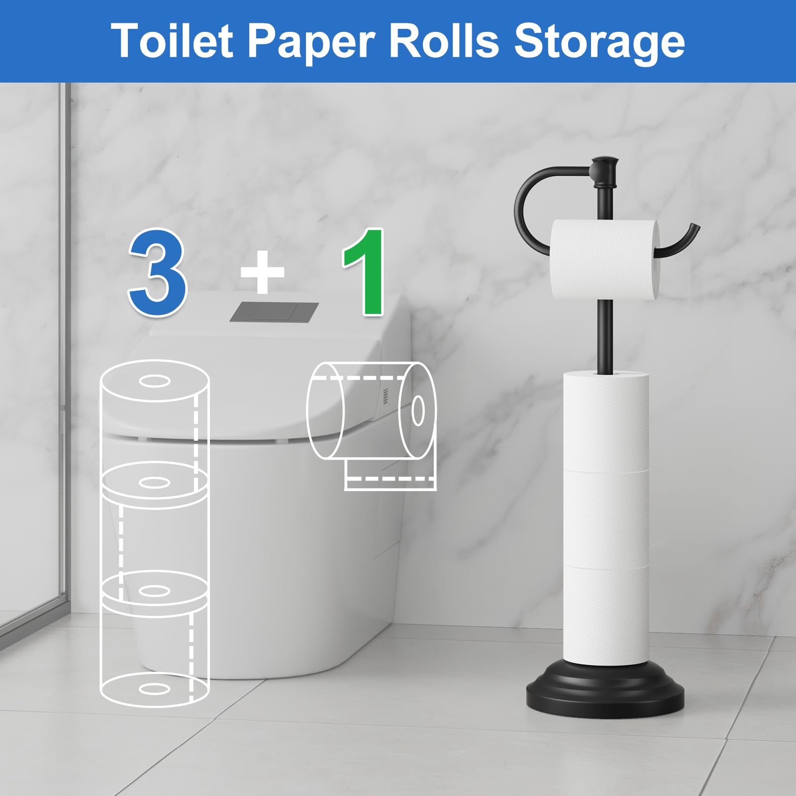 RUMOSE Toilet Paper Holder Stand for Floor Free Standing, Black — Amazon image 8
