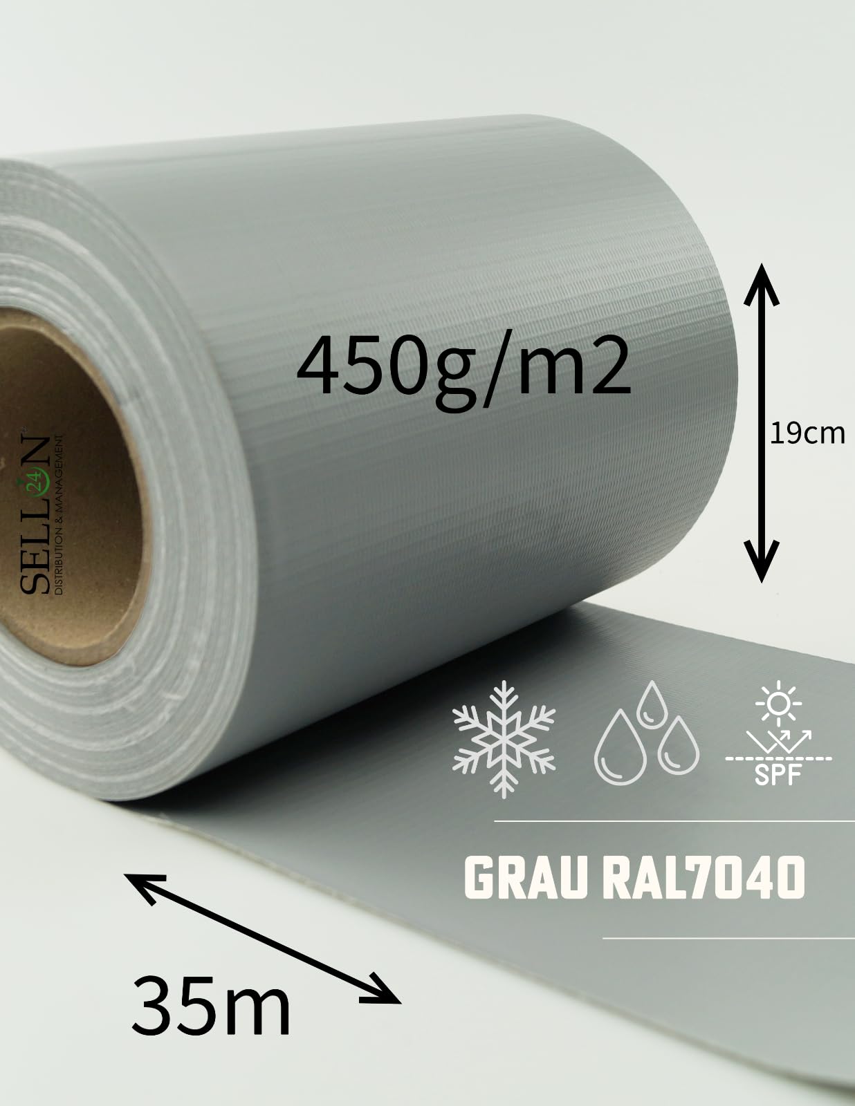 Pellicola Per Recinzione PVC - 450g/m², 19x3500cm, Bianco RAL 9003, Con Clip