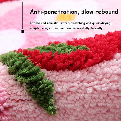 Miniatura 9 de Tapete de baño suave y acogedor con diseño de fresa, antideslizante, lavable, lanudo para dormitorio, tapete absorbente de flores, tapete para