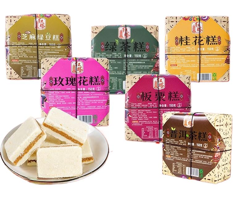 【6 Flavors Pastry】Sesame Mung Bean Rose Chestnut Cake,Healthy Nutritious Breakfast,Cookies,Instant Food,Dim Sum,Casual Snack,Dessert,Delicious Chinese Snack Gift (Mixed taste,3boxes)