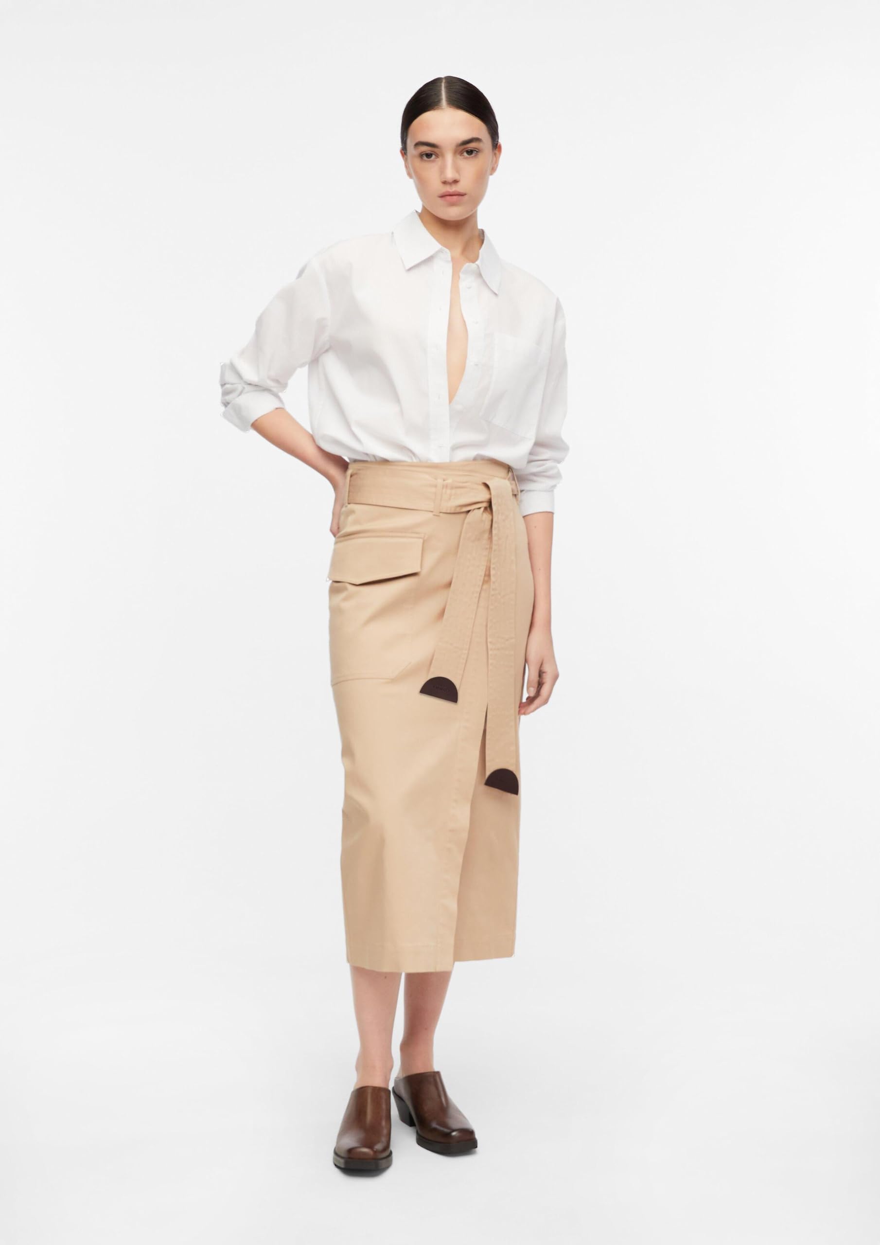 Comma Damen Rock – A-Shape, Midi-Länge, Wickeloptik, Bindegürtel – Für Business & Casual