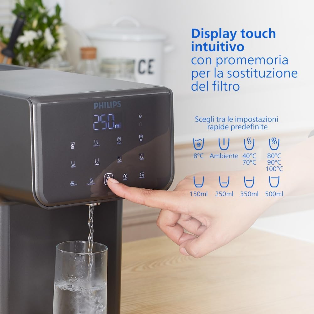 Philips 3500 Series Erogatore di Acqua Calda e Fredda con Filtrazione Taste+, Acqua Filtrata Calda e Fredda in Pochi Secondi, Protezione Antibatterica UV-C, Nessuna Installazione Necessaria