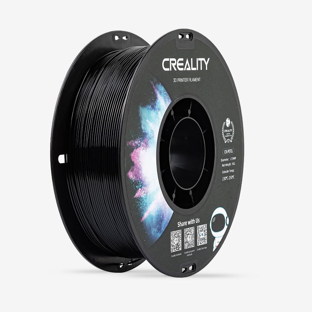 Creality CR-PETG 3D Printing Filament 1.75mm, Excellent Toughness High Precision, Odorless Non-Toxic Moistureproof, 1kg(2.2lbs) Glossy PETG Filament for 3D Printer (Black)Global Recycled StandardGlobal Recycled StandardGlobal Recycled Standard