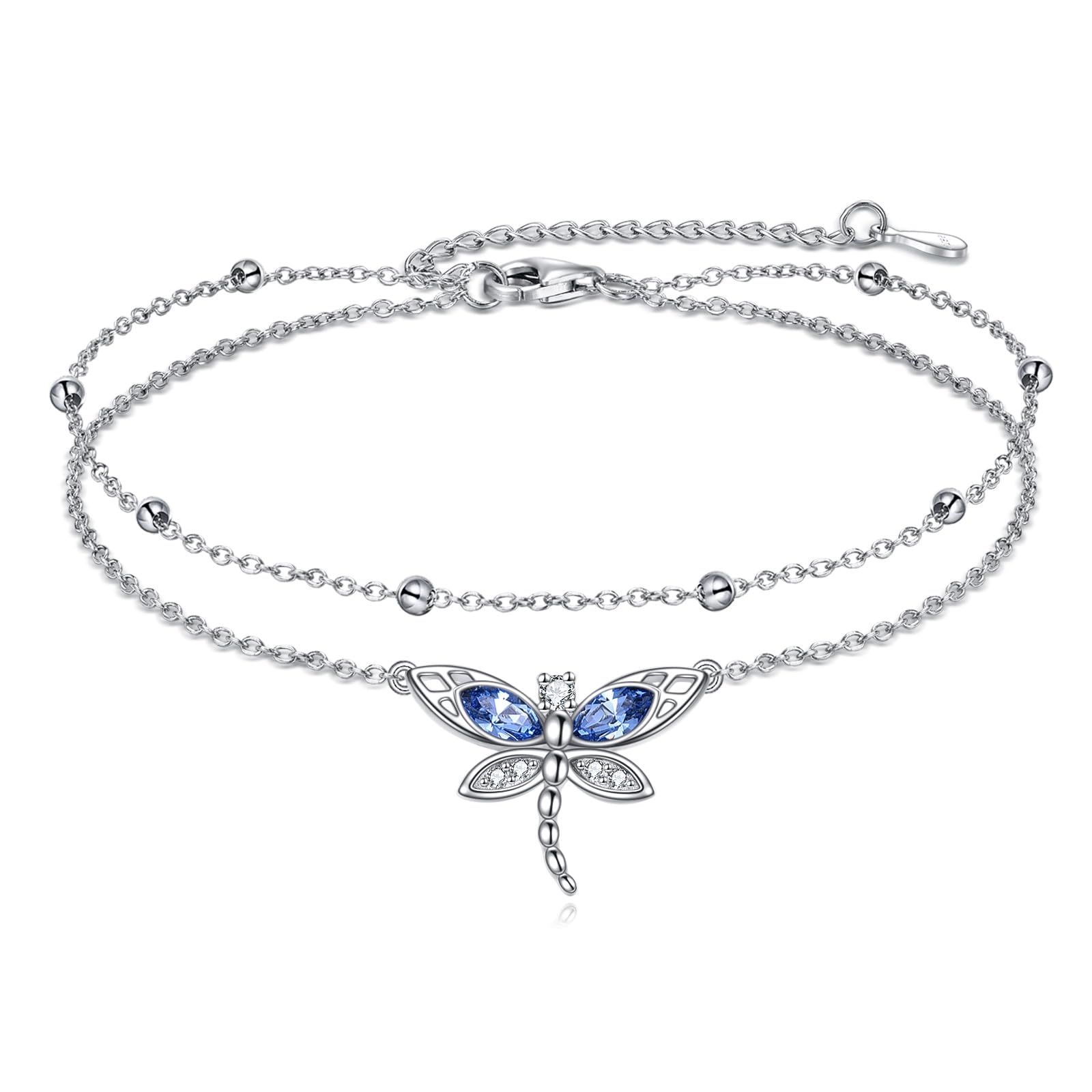 TIGER RIDER Dragonfly Anklet Sterling Silver Dragonfly Gifts Jewelry for Women with Crystal Birthday Anniversary