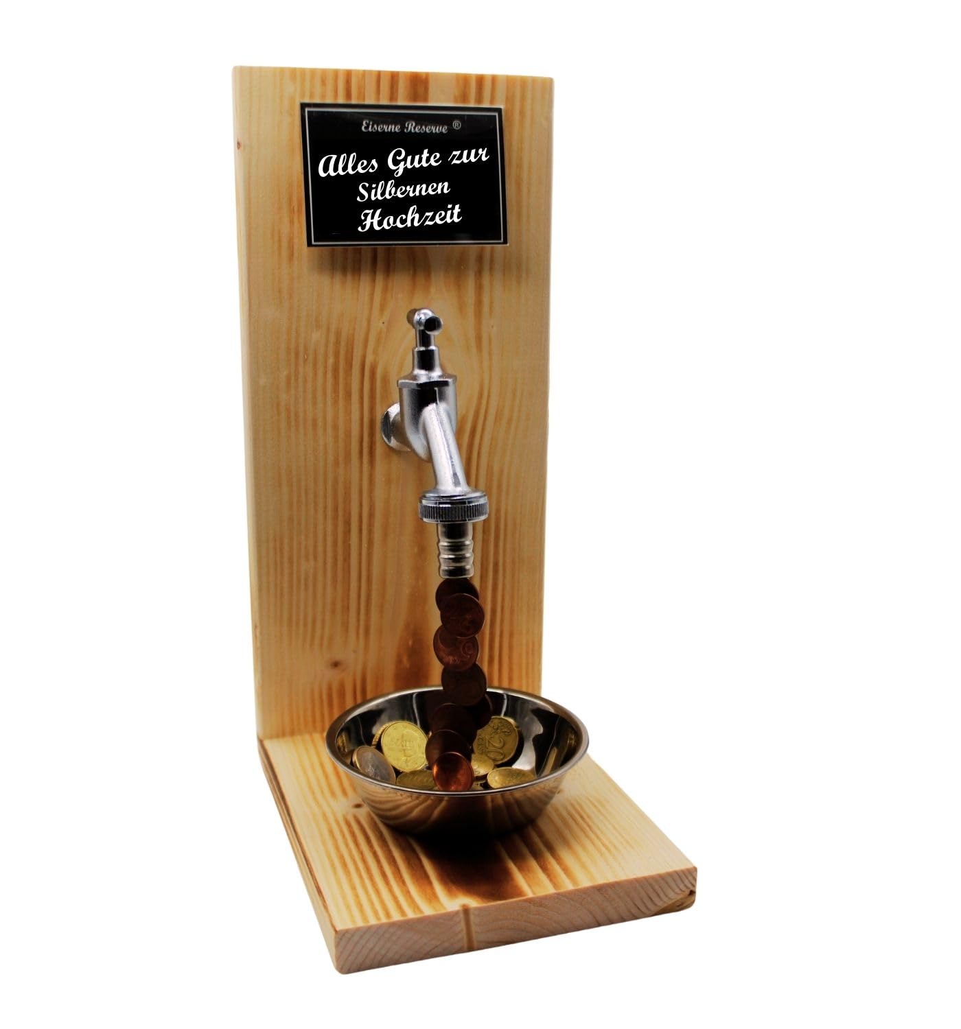 Geschenk zur Silbernen Hochzeit - Eiserne Reserve Geldhahn Geldgeschenk originelle lustige Geschenk Geld verschenken - Text s/w Alles Gute zur Silbernen Hochzeit