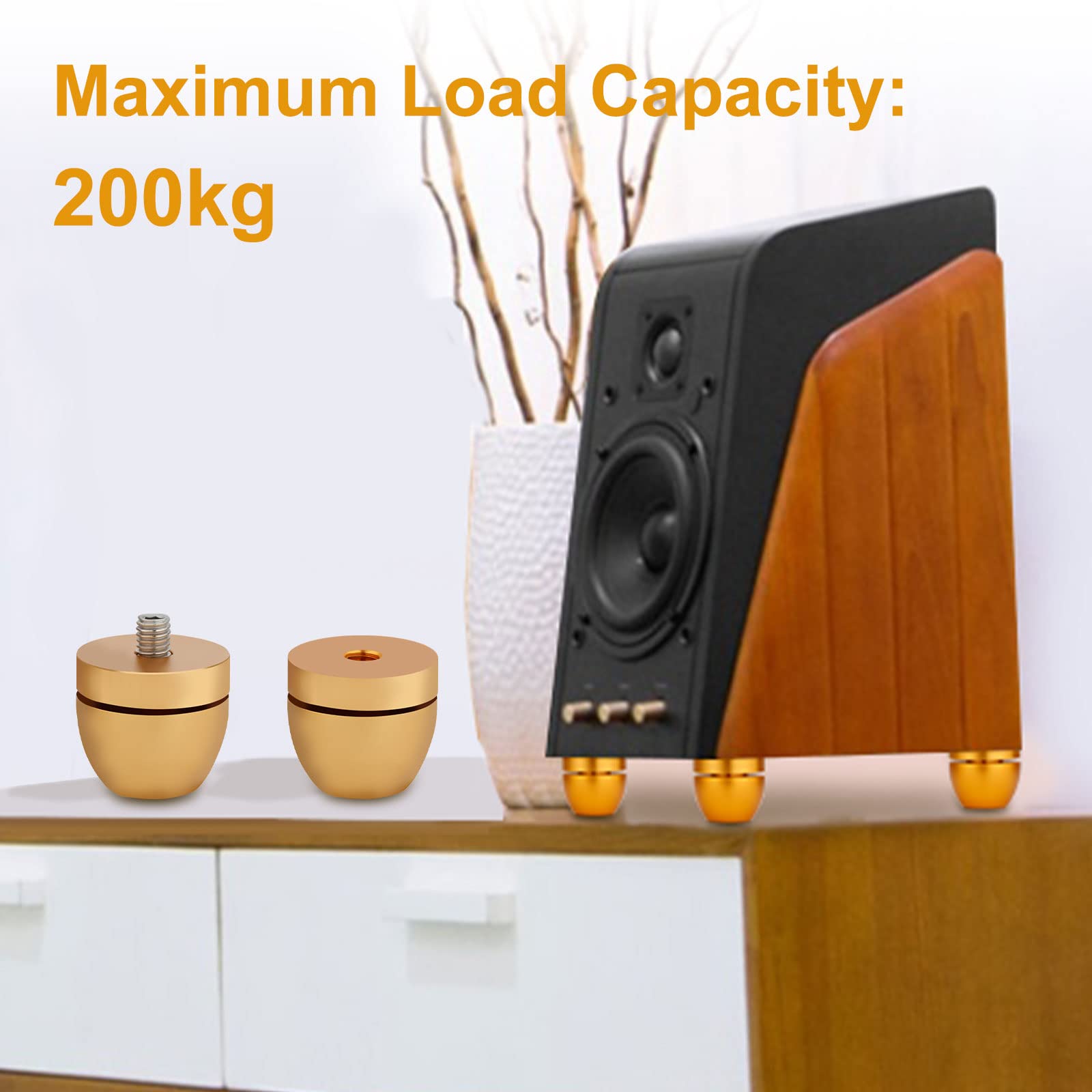 Lautsprecher Isolationsfüße Aluminium 33mm*30mm High-End HiFi Lautsprecher Pads Isolationsfüße Subwoofer füße Audio Verstärkerfüße für Audio,Lautsprecher,Subwoofer,Heimkino(4 Stück,Gold)