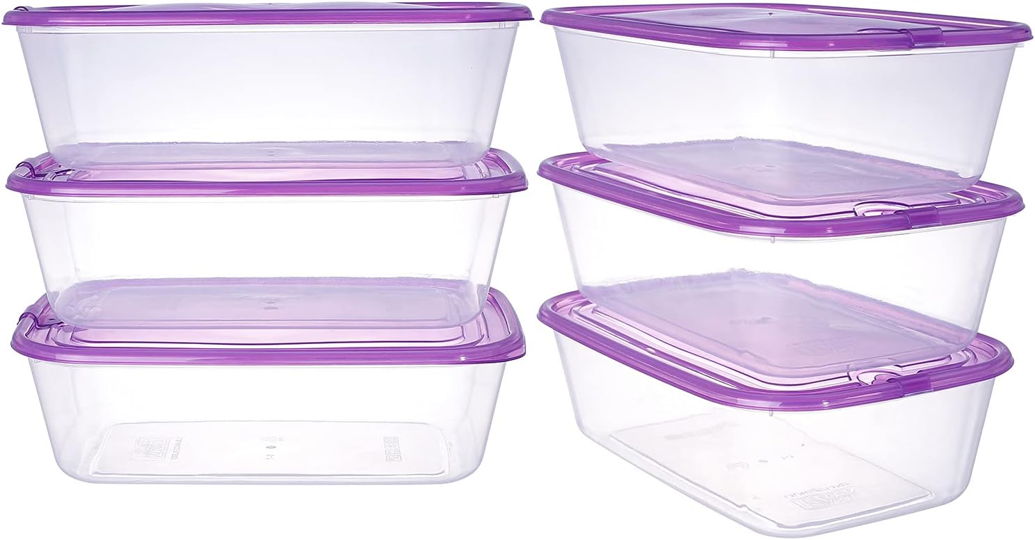 KIGI Plastic Food Containers, Large Stackable with Snap-on Lids, for Kitchen and Pantry Organization, BPA-Free, Vented & Microwave Safe for Lunch & Leftovers, Dishwasher Freezer Safe (5.4 Cup 6 PACK)