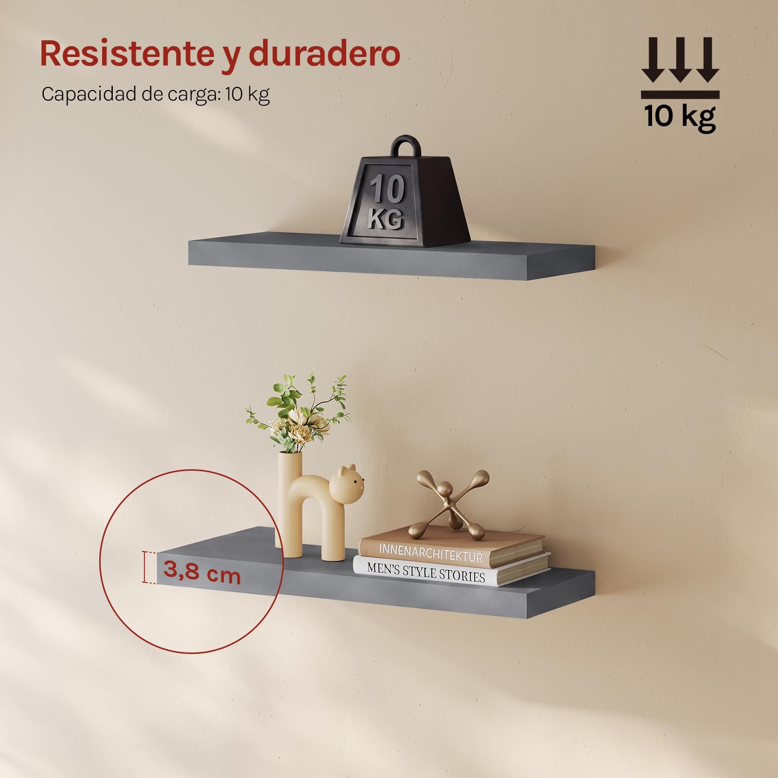 WOLTU Estanteria Pared Flotante, Juego de 2 de Madera de MDF, para Salón, Cocina, Pasillo RG9319dgr-2