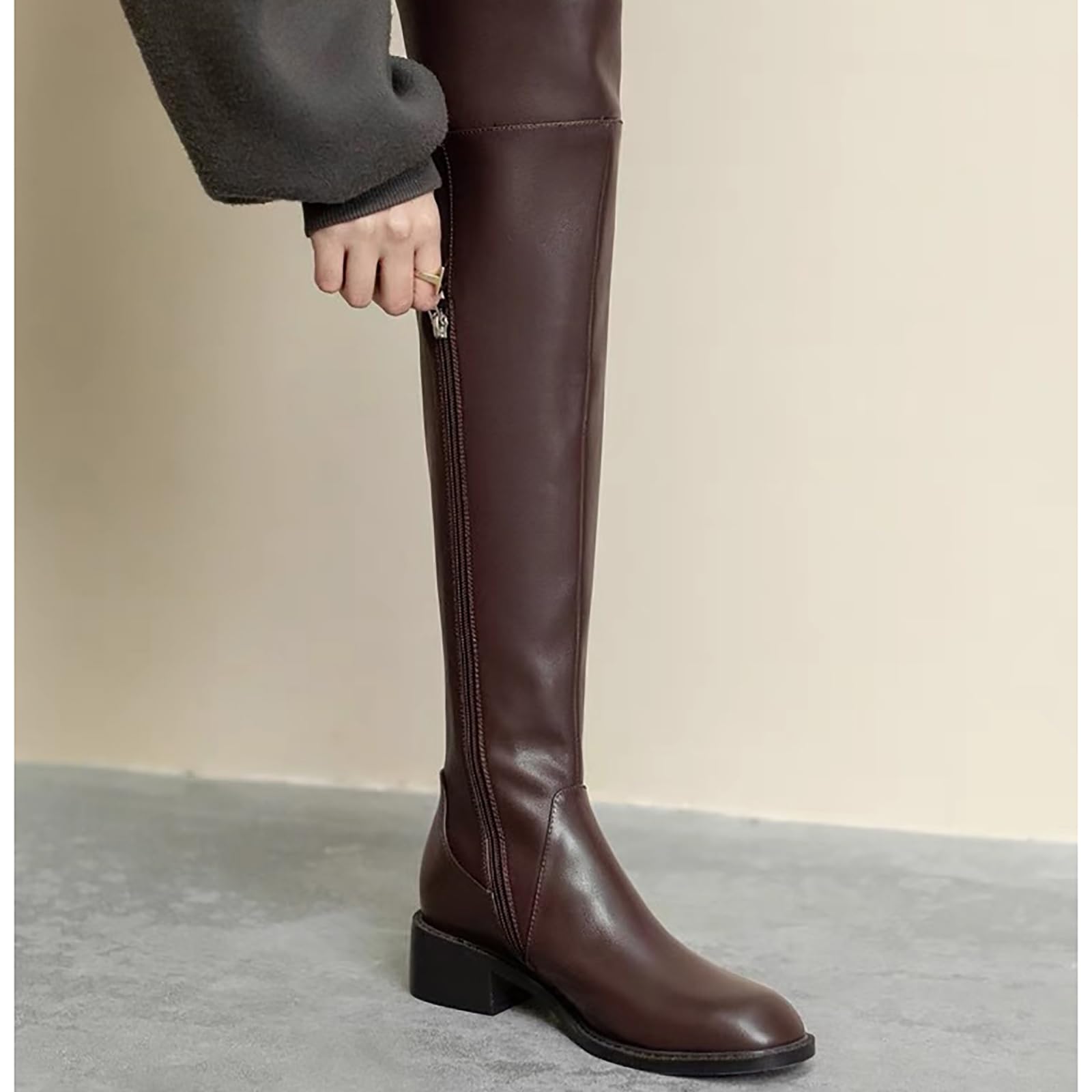 Botas De Equitación Ecuestre (35-40), Botas Altas Ecuestres, Cremallera Lateral/Tacón Medio (3-5 Cm), Suela De Goma/Antideslizante, Sobre La Rodilla, Para Primavera Otoño,39,Brown