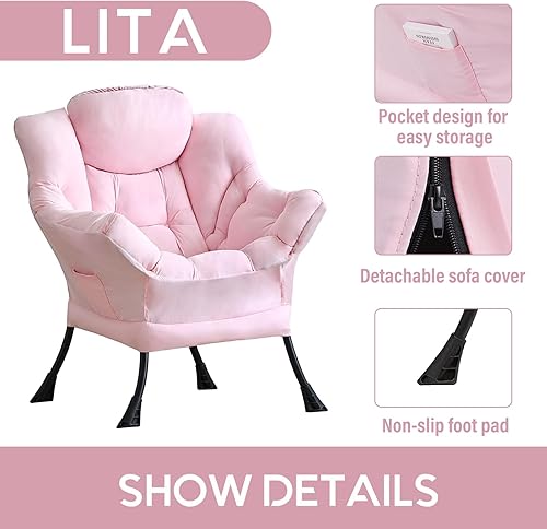 Miniatura 177 de Lita Silla relajada con otomana, tapizado ornamental, moderno de ocio, contemporáneo para lectura con reposabrazos, un bolsillo lateral para sala de