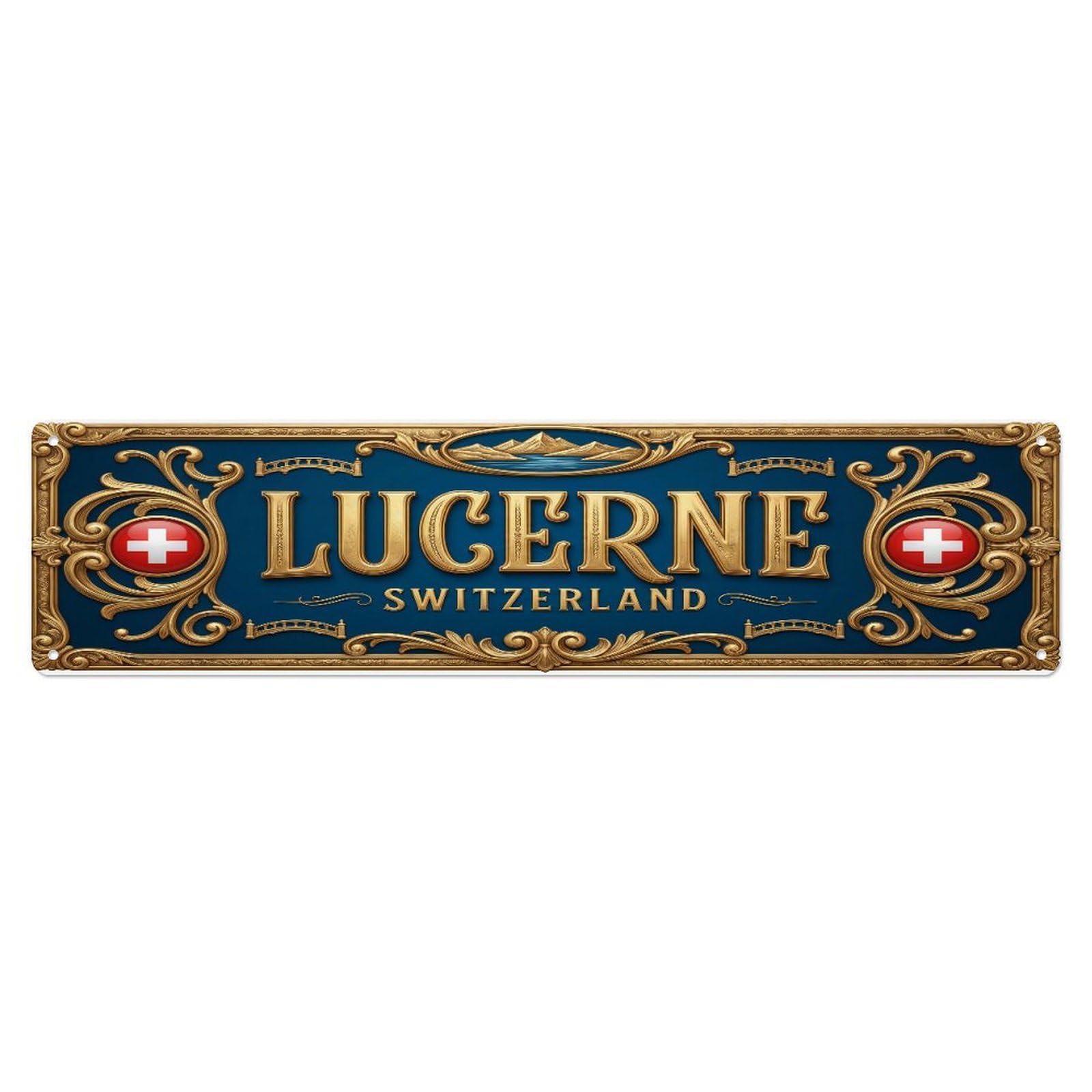 Xanthor Style Metal Tin Sign Vintage Lucerne Switzerland Flag Pattern