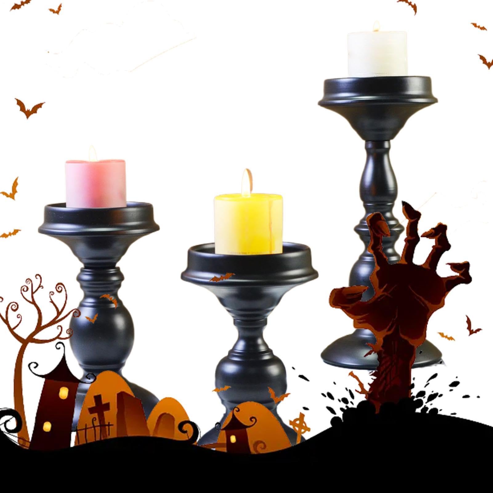 Holder na świece Halloween, gotycki zestaw czarnych świeczek, żelazny 3-częściowy zestaw dekoracji domu, centrów stołowych na Halloween, wesele, Boże Narodzenie, do sypialni, pokoju obiadowego, hotelu