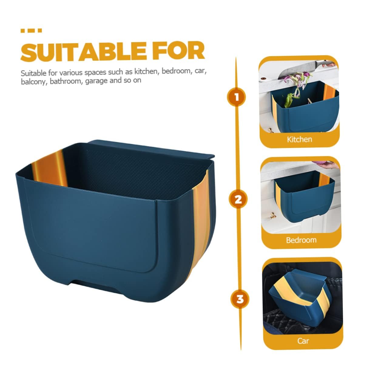 BLURISM 3L Foldable Hanging Trash Can for Cabinet Door,Kitchen Compost Bin, Wall-Mounted Plastic Garbage Can for Countertop or Under Sink, Bathroom and RV, Kitchen Bin (BLUE-YELLOW) 1