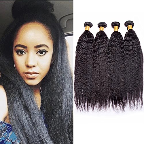 Maxine Hair Yaki Straight Wave Hair Extensions Weave Malaysian Hair Weft Natural Black Color 4 Bundles Unprocessed Human Hair Mixed Length (14" 16" 18" 20")