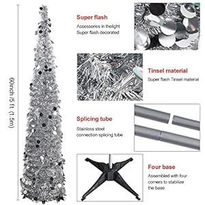 Aytai 5ft collapsible christmas tree silver tinsel coastal christmas tree for holiday decorations  urban country home decor