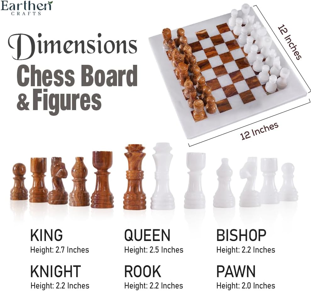 Chess Set with Storage Box 12" Inches White and Red Chess Board Games for Adult, Ideal Marble Chess Board Game Set & Chess Pieces for Outdoor Decor