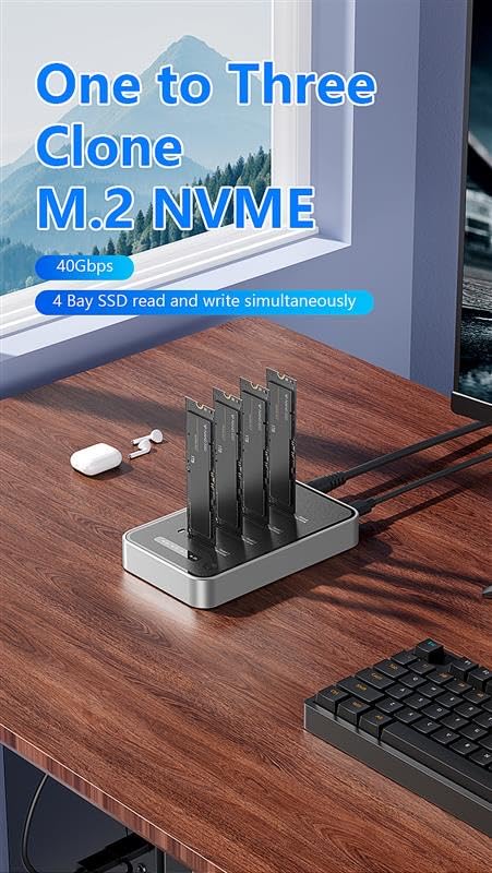 Image of 4 Bays USB4.0 (USB-C) 40G Portable NVMe (M Key, B+M Key) / NVMe / PCIe SSD (22110, 2280, 2260, 2242, 2230) SSD Docking Station Duplicator Cloner (Docking Only)
