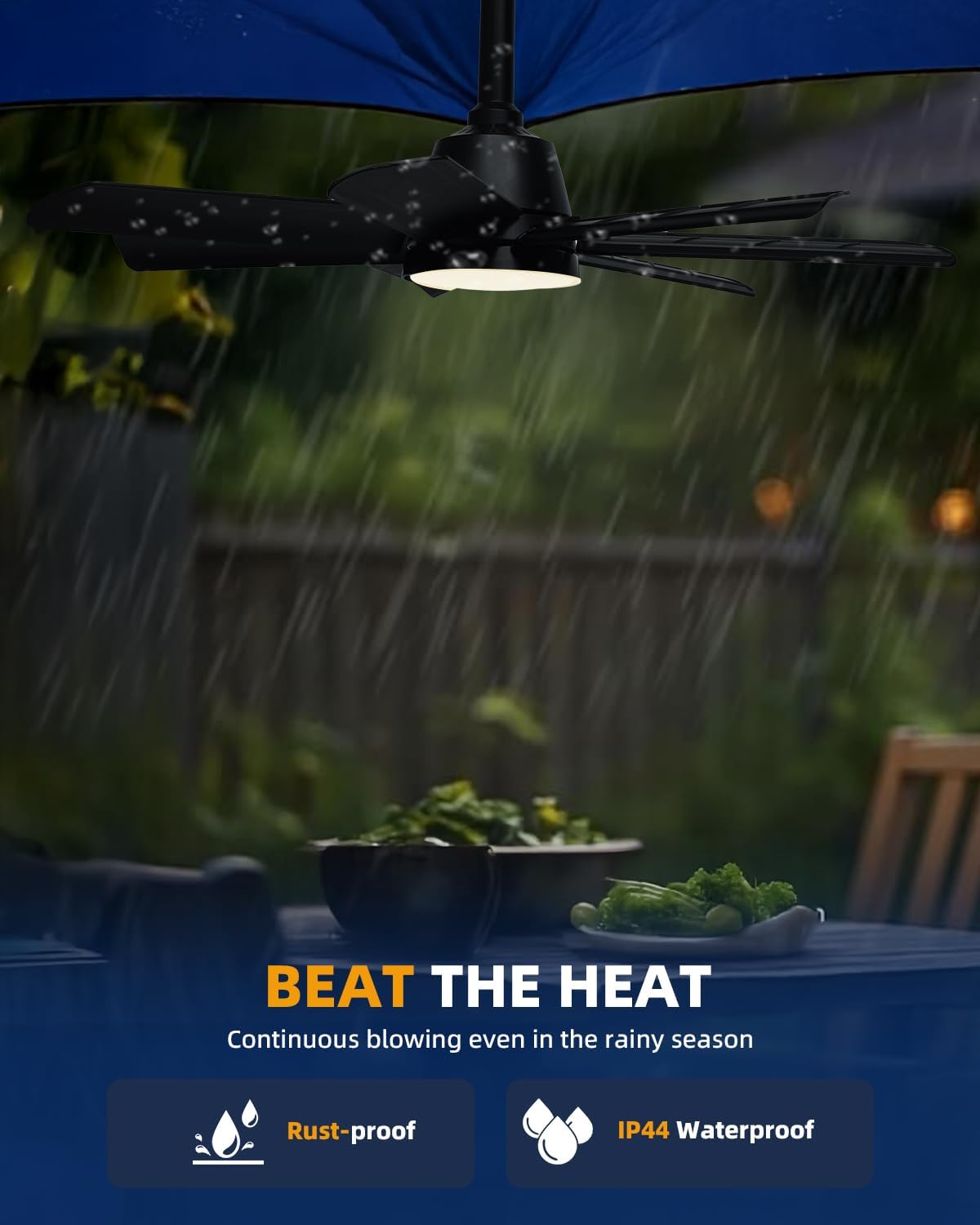 28 Inch Plug-In Outdoor Ceiling Fan with Lights and Remote, LED Gazebo Hanging Fan with Hook, 3CCT 3000K-6500K Dimmable Gazebo Fan, 6-Speed Quiet Ceiling Fan with Timer for Patio, Porch, Garage, Black