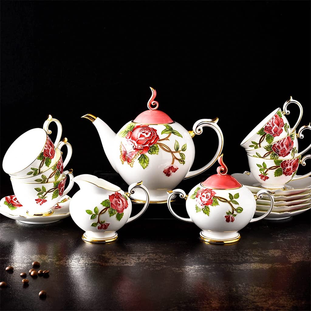 Zestaw 15 szt., wytłoczony porcelanowy zestaw filiżanek do kawy, taca do projektowania fryzury, taca na kubek pałacowy, vintage herbata party