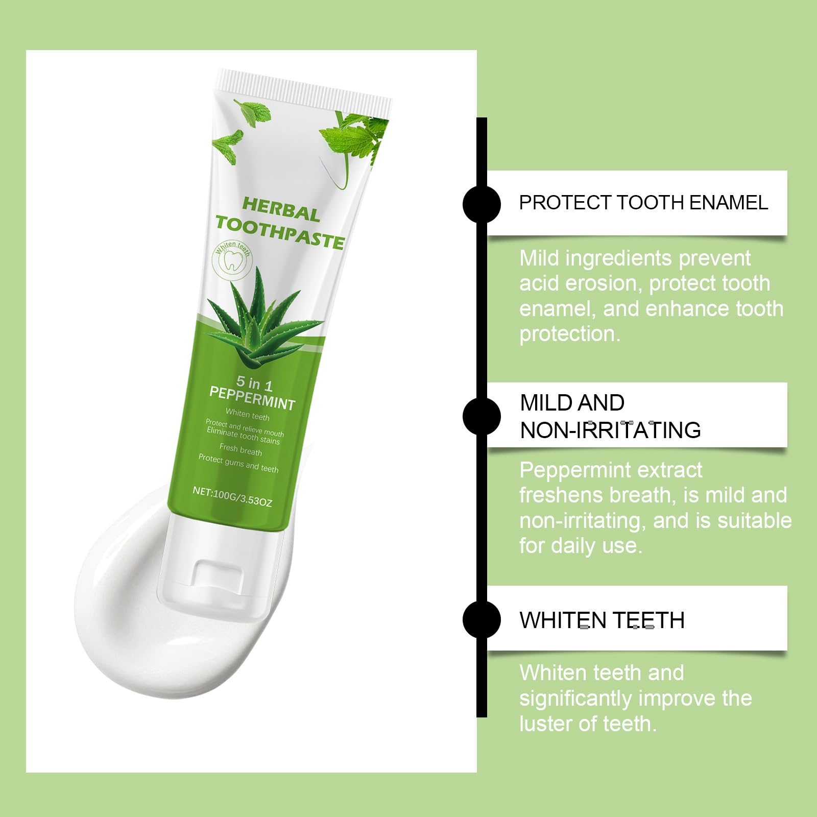 Dentifricio sbiancante all'Aloe Vera - Pulizia delicata, alito fresco, rimozione delle macchie con estratto di menta for sorrisi visivamente più luminosi(3pcs)
