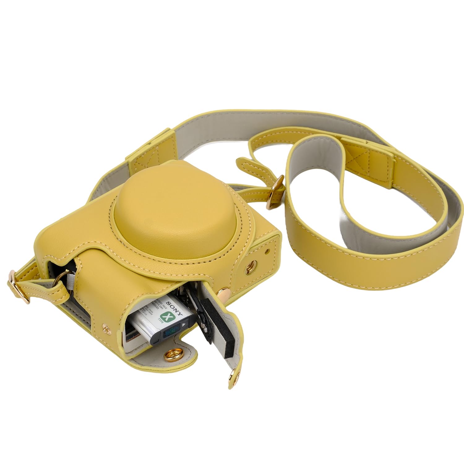 Sony ZV1 Vintage PU Leather Camera Case - Protective Case Bag with Shoulder Strap (Yellow)