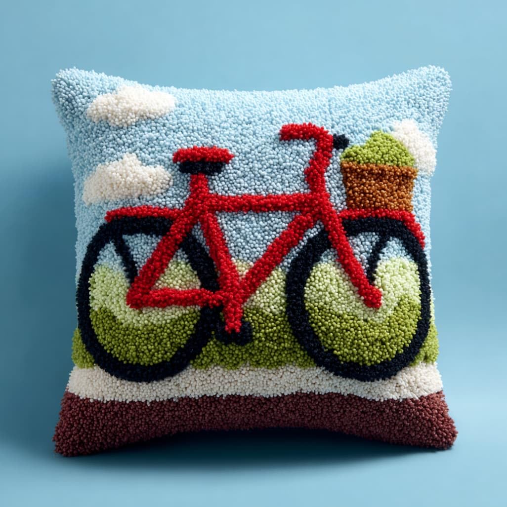 AxiangziK Pre-Printed Latch Hook Pillow Kit,Cartoon Bicycle