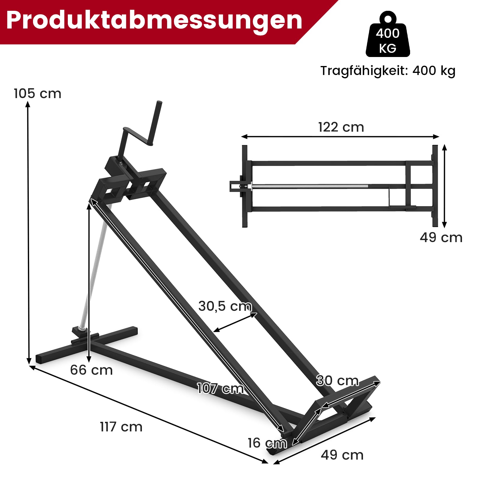 RELAX4LIFE Rasentraktorheber bis 400 kg, stufenlos verstellbar, für Aufsitzmäher bis 45° Neigung, schwarz