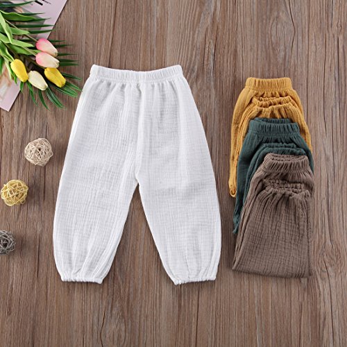 Mubineo Toddler Boy Girl Basic Plain Summer Fall Comfy Cotton Linen Pants (White, 2T) #TOP2